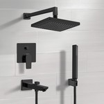 Remer TSH41 Matte Black Tub and Shower Set with 8 Inch Rain Shower Head and Hand Shower